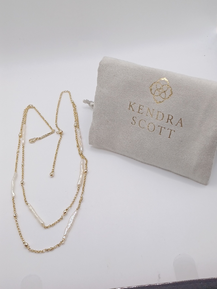 Kendra Scott Gold Tone And White Pearl Layered Necklace Bolo Clasp